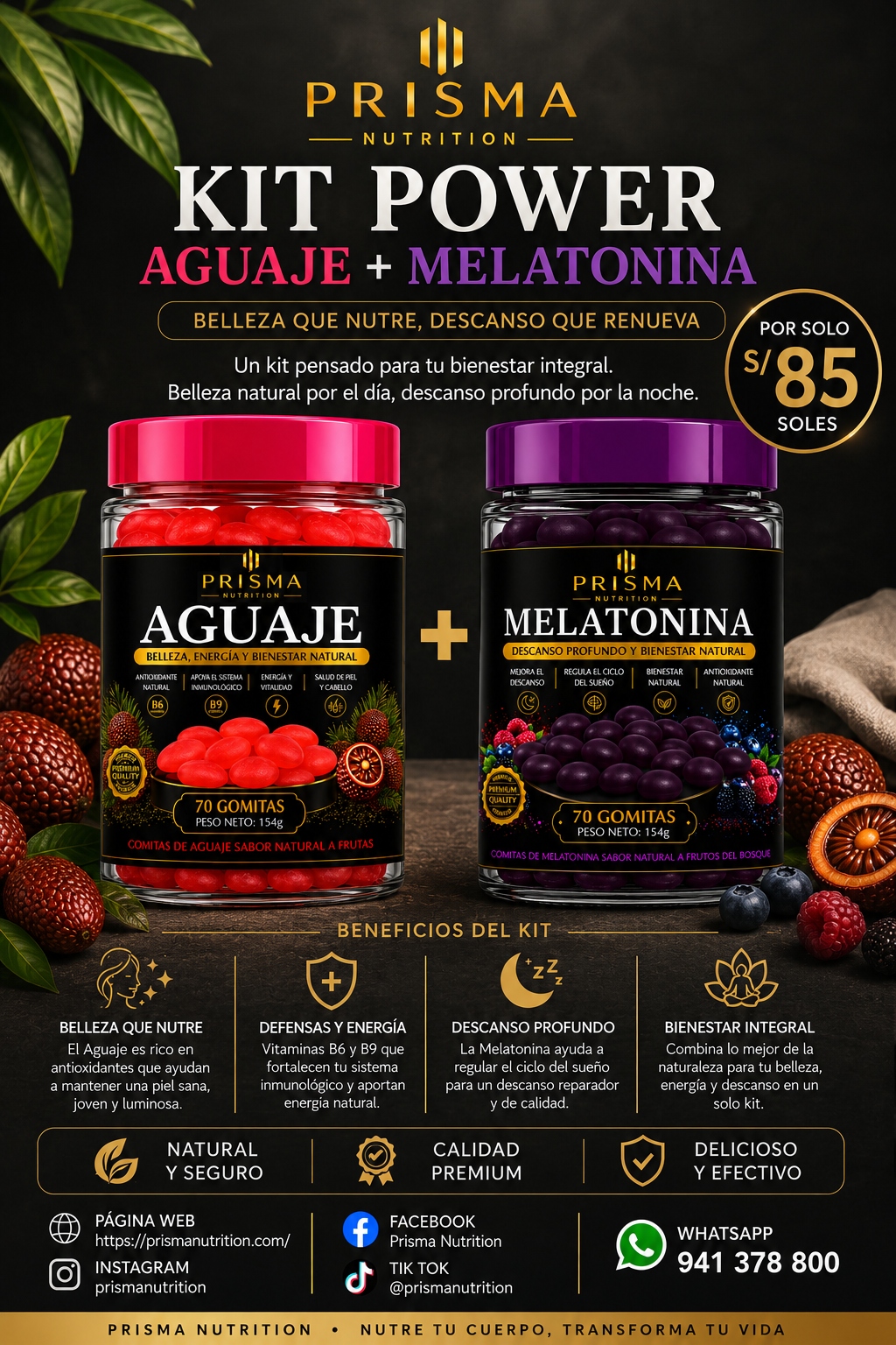 KIT POWER: GOMITAS DE AGUAJE 70UN + GOMITAS DE MELATONINA 70UN