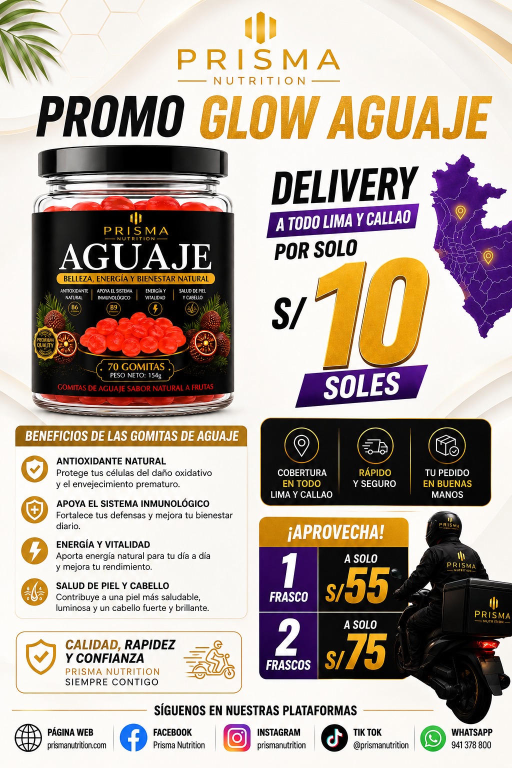 PROMO GLOW AGUAJE: 2 GOMITAS DE AGUAJE SABOR NATURAL A FRUTAS 70UN
