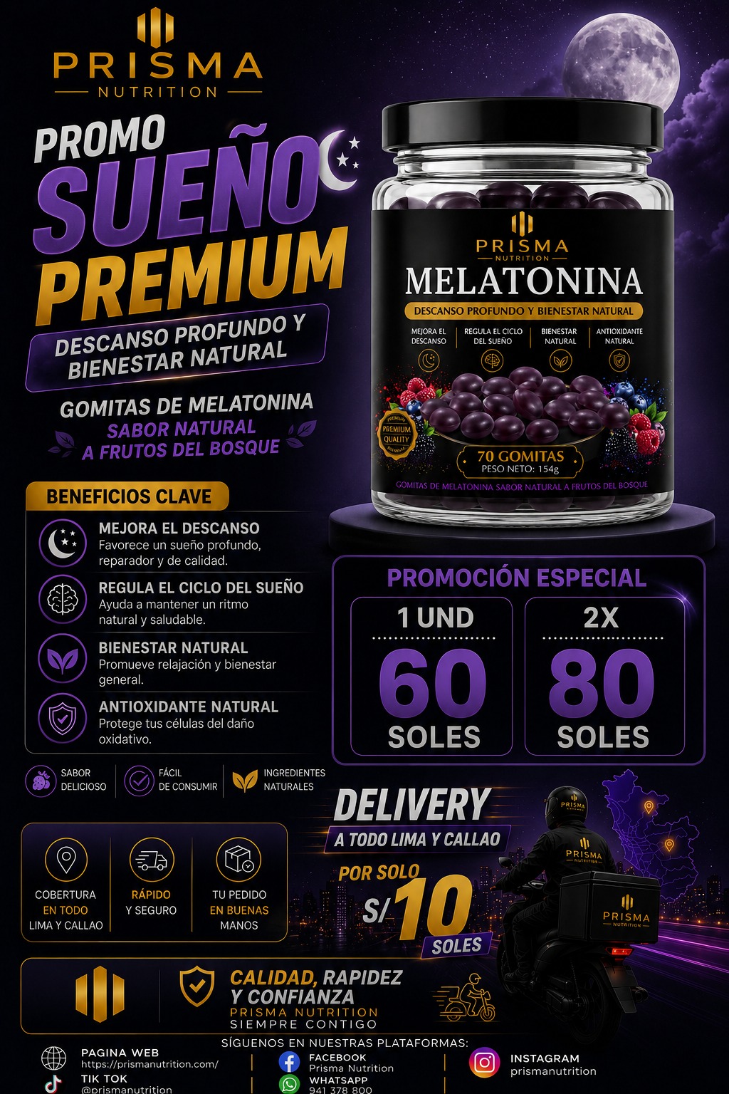 PROMO SUEÑO PREMIUM: 2 GOMITAS DE MELATONINA SABOR NATURAL A FRUTOS DEL BOSQUE 70UN
